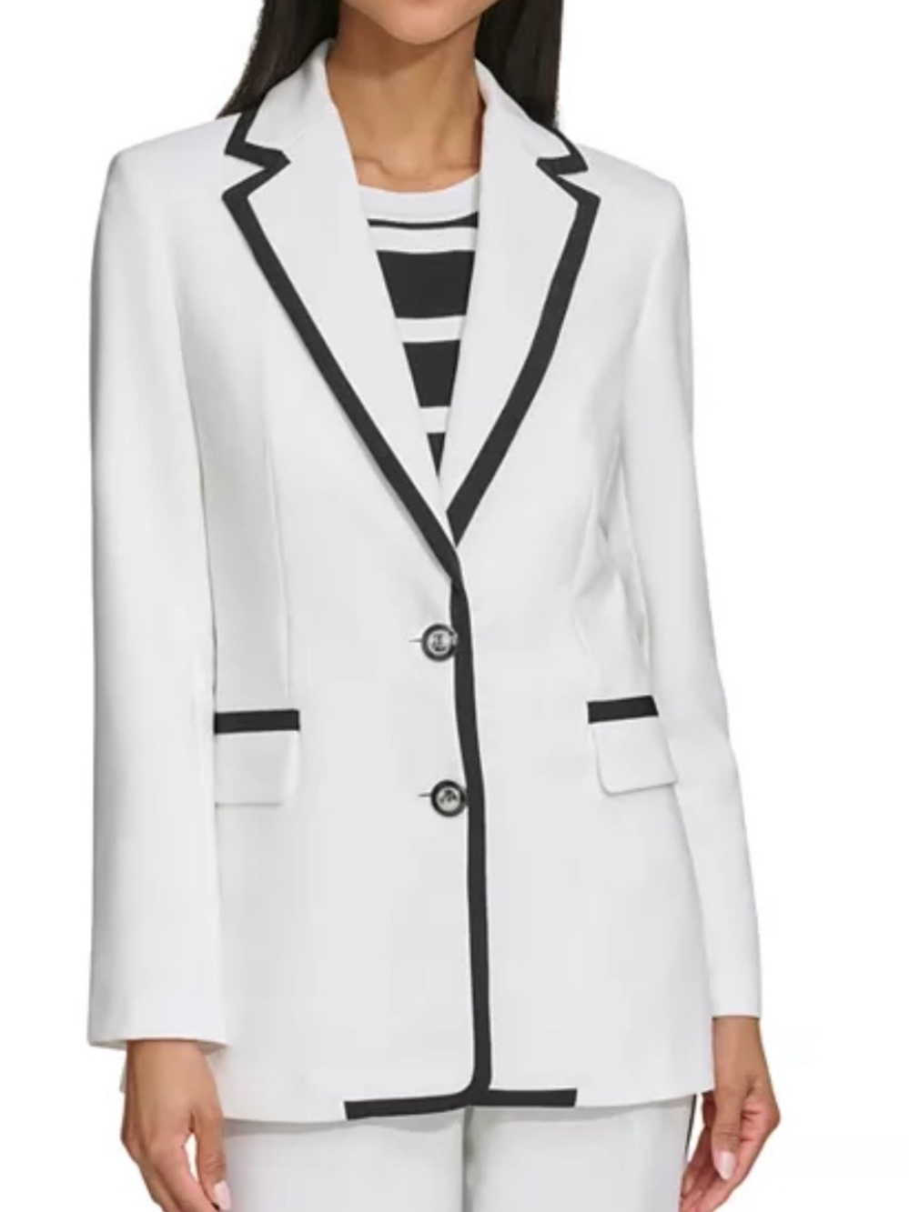 Karl Lagerfeld Paris White Piped Trim Blazer. Pit-pit18 long27.5 (mix52)